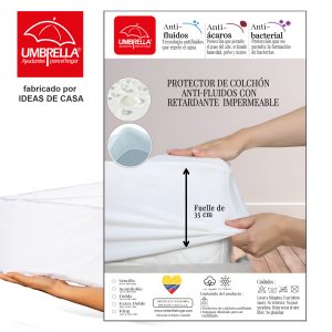 Protector de colchón King antifluido con retardante al fuego color blanco 200 x 200 cm